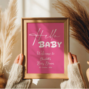 Poster Bonjour Bébé Élégante Fête de Naissance Bienvenue