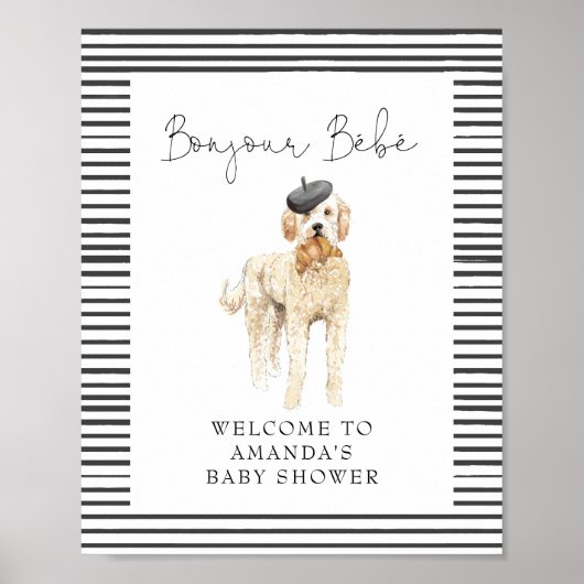 Poster Bonjour Bebe French Doodle Baby shower d'accueil (Devant)