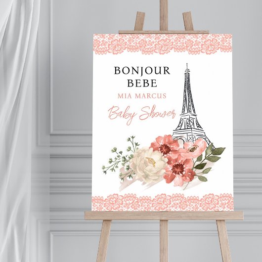 Poster Bonjour Bebe Tour Eiffel Baby shower Paris