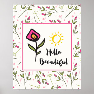 Poster Bonjour Belle Jolie Fleurs sauvages et Soleil