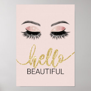 Poster Bonjour Belle Lashes Gold Typographie Salon