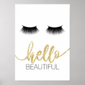 Poster Bonjour Belle Lashes Moderne Gold Script Salon (Devant)