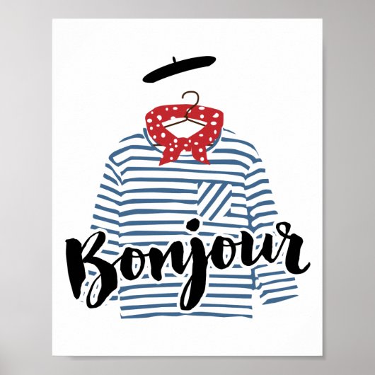 Poster Bonjour, chemise rayée en français Imprimer (Devant)