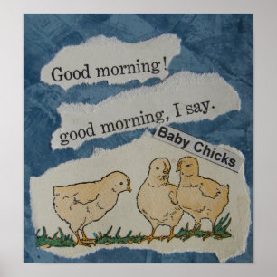 Poster Bonjour ! Collage vintage de poussins