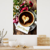 Poster Bonjour ! Coupe De Café Chaud Avec Pavots (Cuisine)