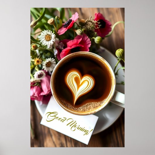 Poster Bonjour ! Coupe De Café Chaud Avec Pavots (Devant)