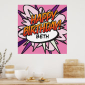 Poster BONJOUR D'ANNIVERSAIRE Bande dessinée Pop Art rose (Cuisine)