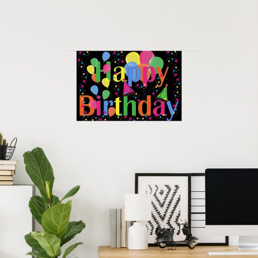 Poster BONJOUR D'ANNIVERSAIRE coloré (Bureau à domicile)