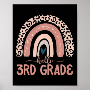 Poster Bonjour Enseignant de 3e année Leopard Rainbow Ret