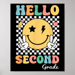 Poster Bonjour Enseignant de deuxième année enfants Retro