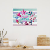 Poster Bonjour été aquarelle Monogram Beach Strips (Cuisine)