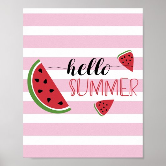 Poster Bonjour Eté Watermelon Slices mignon rose blanc (Devant)