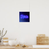Poster Bonjour Fun Neon Bleu Signal brillant et gai (Cuisine)