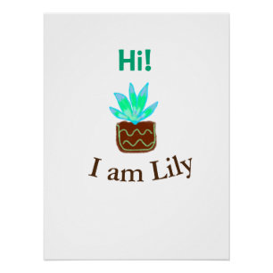 Poster Bonjour Je suis Lily cactus succulent ajouter nom 