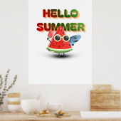 Poster Bonjour l'été Mignon Art de pastèque de plage (Cuisine)