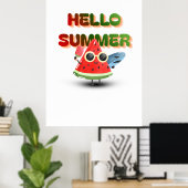Poster Bonjour l'été Mignon Art de pastèque de plage (Bureau à domicile)