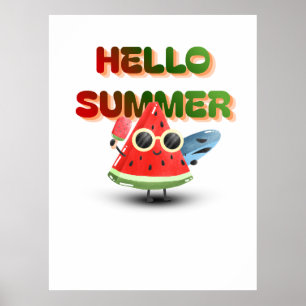 Poster Bonjour l'été Mignon Art de pastèque de plage