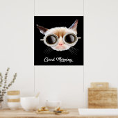 Poster Bonjour Mon Chat Meow | Cadeau mignon | AMOUREUX D (Cuisine)