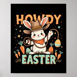 Poster Bonjour Pâques Mignon Lapin Cowboy Occidental Chas