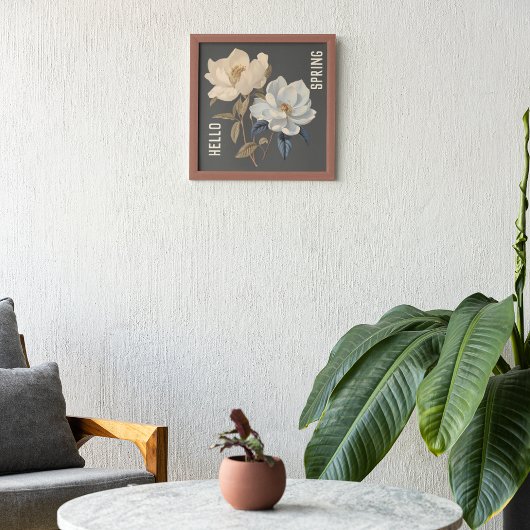 POSTER BONJOUR PRINTEMPS VINTAGE BLANC FLEURS ÉLÉGANTES