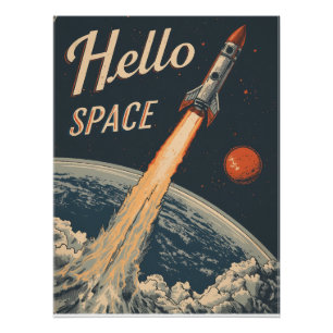 Poster Bonjour Rétro-Futurisme Spatial