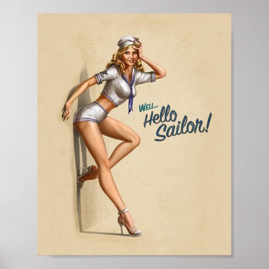 Poster Bonjour Sailor Vintage Pin Up (Devant)