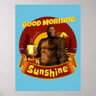 Poster Bonjour Soleil Bigfoot Café Humour Art
