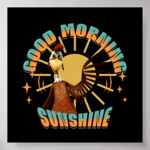 Poster Bonjour Soleil Coq Drôle