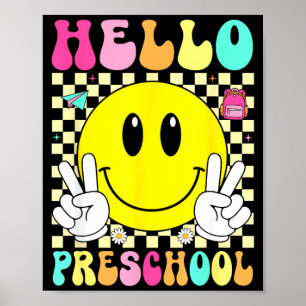 Poster Bonjour sourire rétro visage de maternelle retour