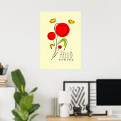Poster Bonjour Texte de printemps avec de mignonnes fleur (Bureau à domicile)
