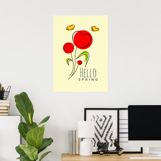 Poster Bonjour Texte de printemps avec de mignonnes fleur (Bureau à domicile)
