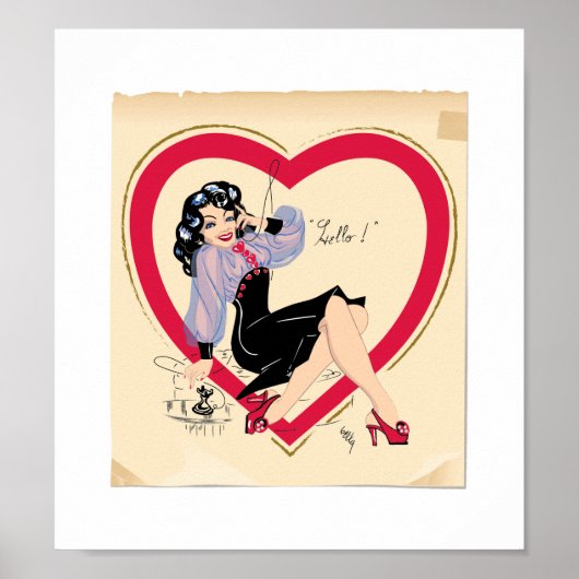 Poster Bonjour Valentine Pin-Up Girl (Devant)