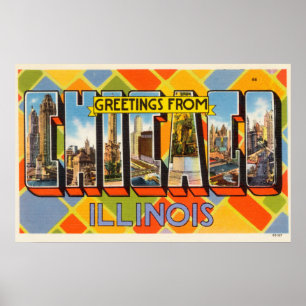Poster Bonjour vintage Colorée De Chicago Illinois