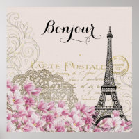 Bonjour Vintage Tour Eiffel Collage