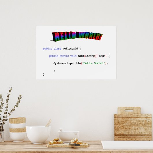 Poster Bonjour World geek saluant Java (Cuisine)