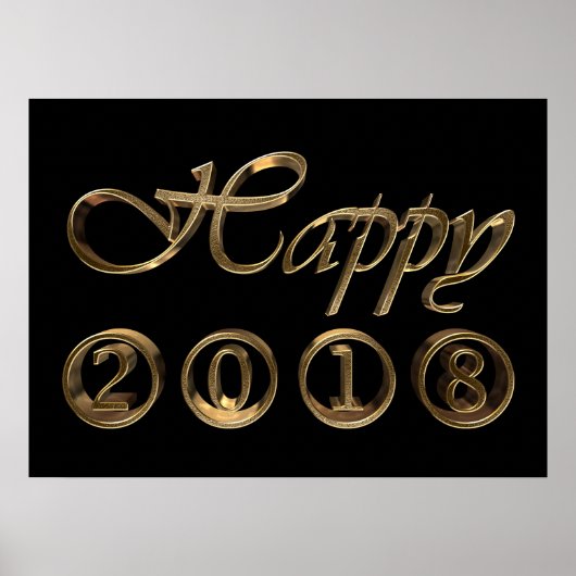 Poster Bonne année 2018 Typographie noir et or (Devant)