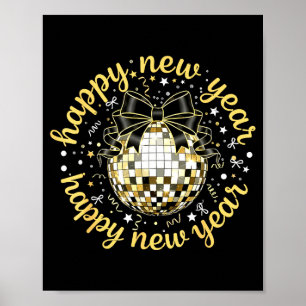 Poster Bonne Année 2026 Boule Disco Or Arc Coquette C