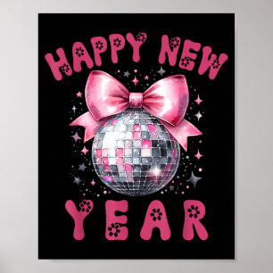 Poster Bonne Année 2026 Coquette Nk Nœud Boule Disco Femm