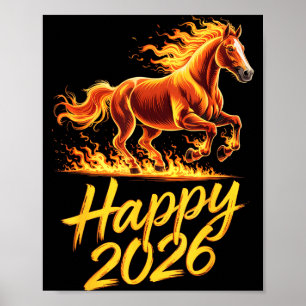 Poster Bonne année 2026 du cheval Nouvel An du zodiaque c