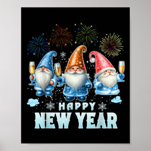 Poster Bonne année 2026 Fête de famille Gnomes Nouvel An