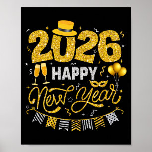 Poster Bonne année 2026 Feux d'artifice Compte à rebours