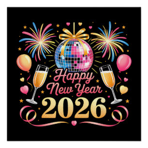 Poster Bonne année 2026 Nouvel An Eve Party compte à rebo
