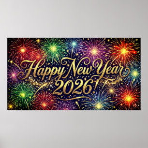 Poster Bonne année 2026 - Œuvre d'art décorative - feux d