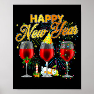 Poster Bonne année 2026 Verres de vin Feux d'artifice Nou