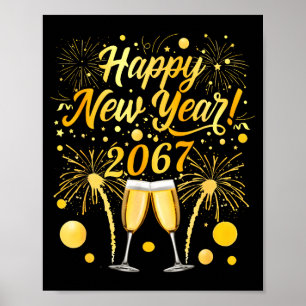 Poster Bonne année 2067 Drôle 67 Six Sept Mème Nouvel An