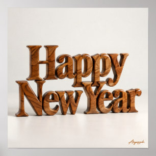 Poster Bonne année bois sculpté