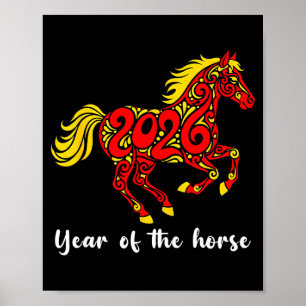 Poster Bonne année chinoise 2026 Année du Cheval Horo