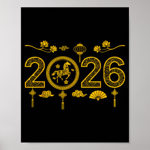 Poster Bonne année chinoise du cheval 2026 tenue lunaire