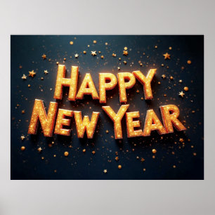 Poster Bonne année, élégant noir et or,