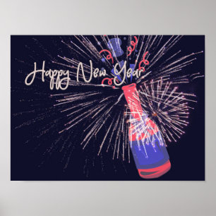 Poster Bonne année Feu d'artifice Champagne